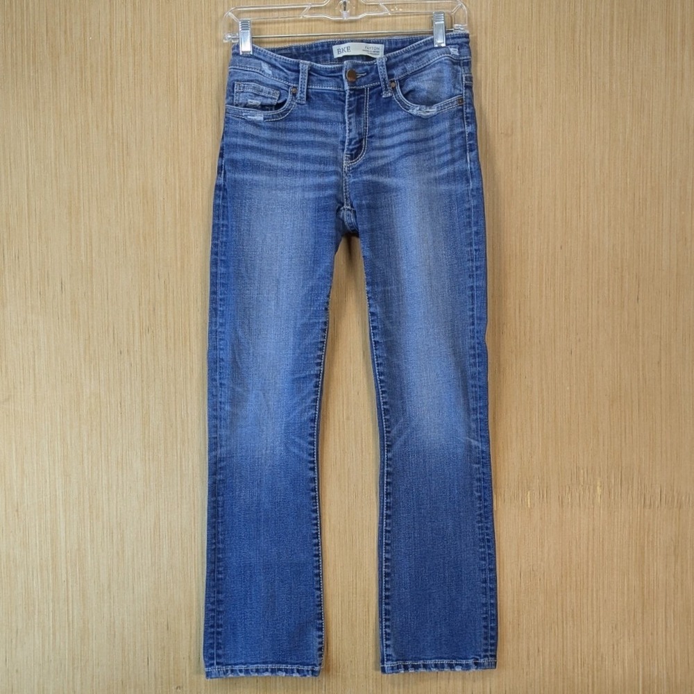 BKE‎ Payton Low Rise Y2K Tailored Bootcut Jeans Womens 25 Medium Wash Distressed